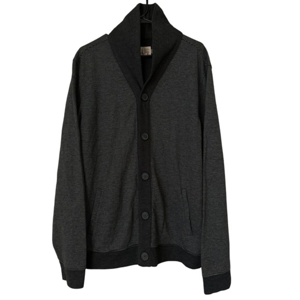 Howe Creative Workforce XL Cardigan Black Gray Striped‎ Button Front Knit